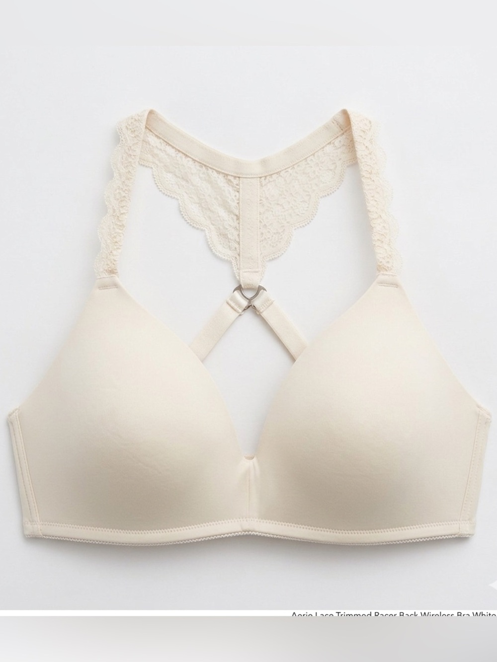 Aerie Lace Trimmed Racer Back Wireless Bra White Size 40D